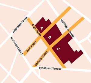 Map Graham Street Market showing areas zoned for re-development