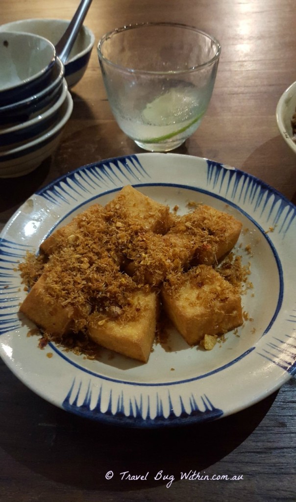 Fried homemade tofu with chilli and lemongrass.
