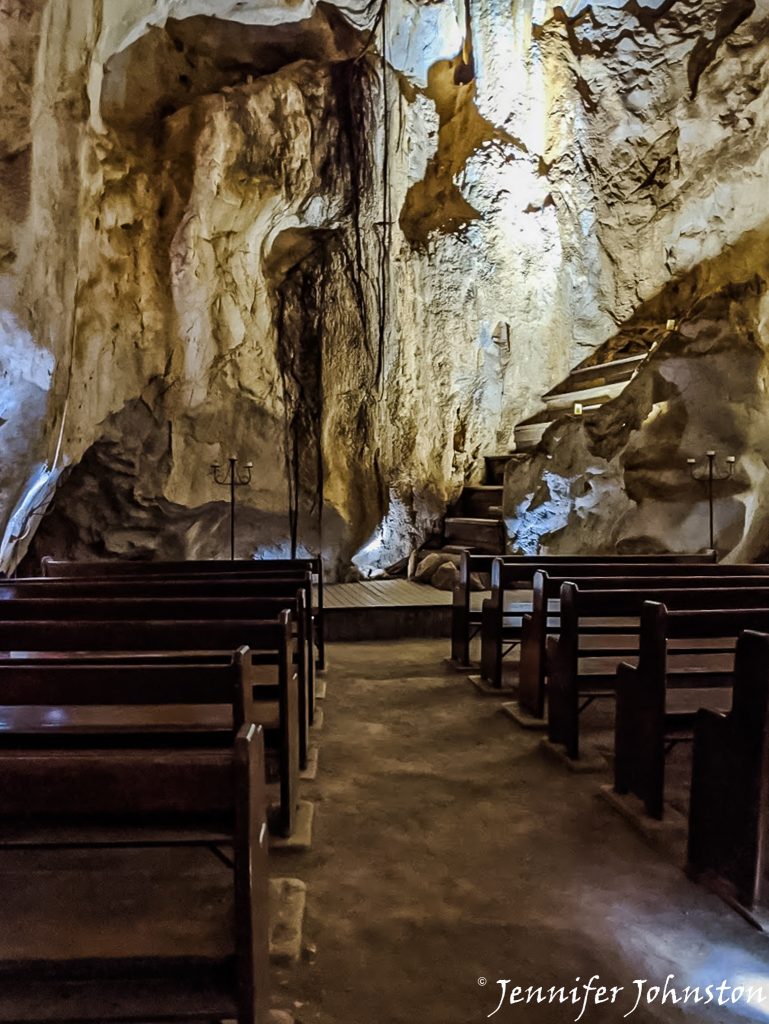 The interior walls of a cave