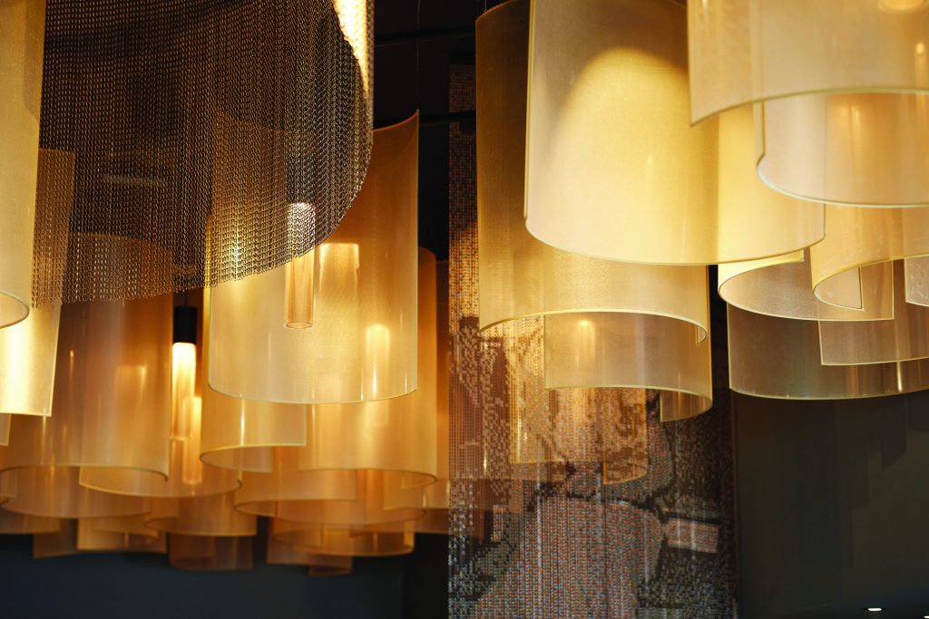 Image of semi-circular golden glass lights